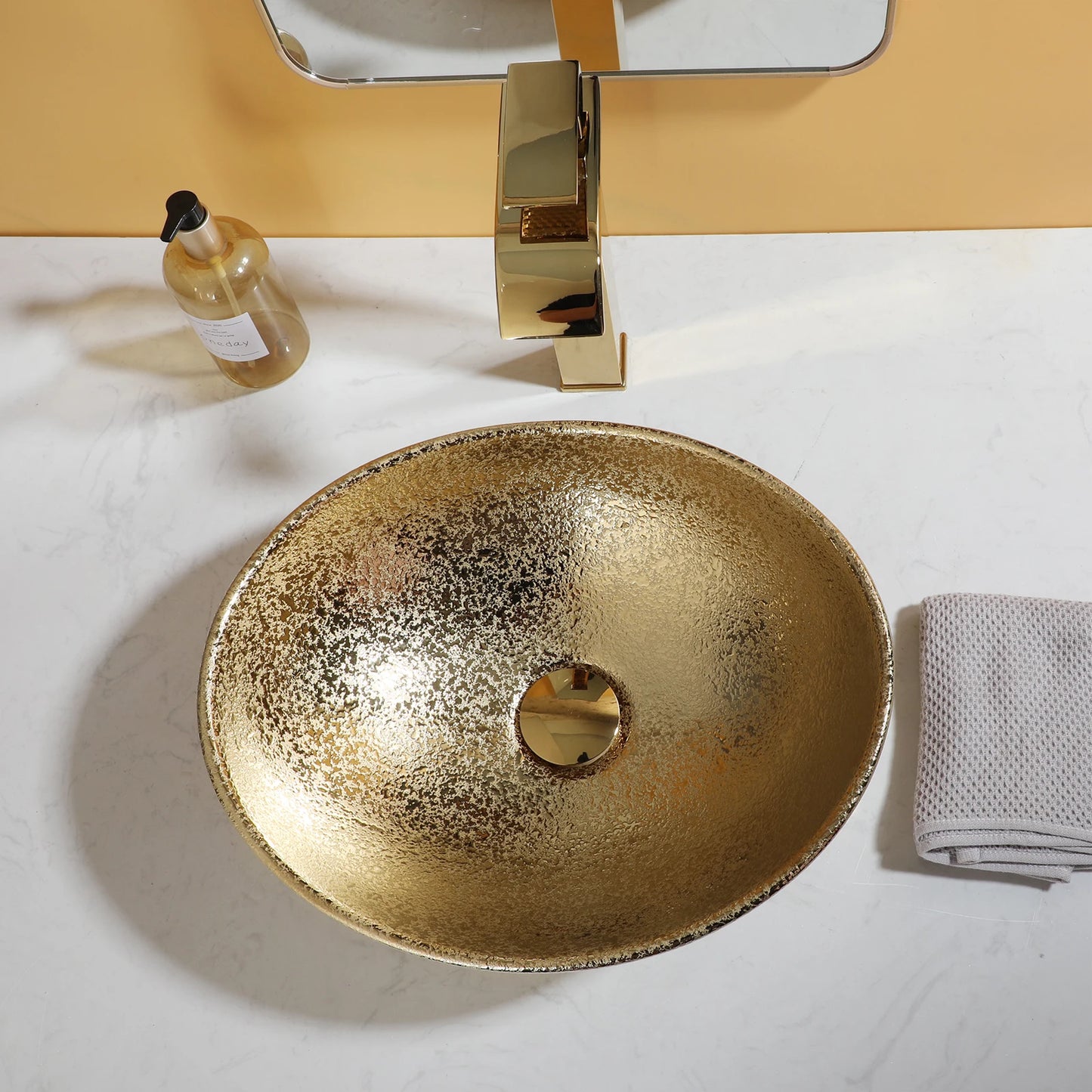 ZAPPO Marbling Rectangle Vessel Sink With Faucet Drain