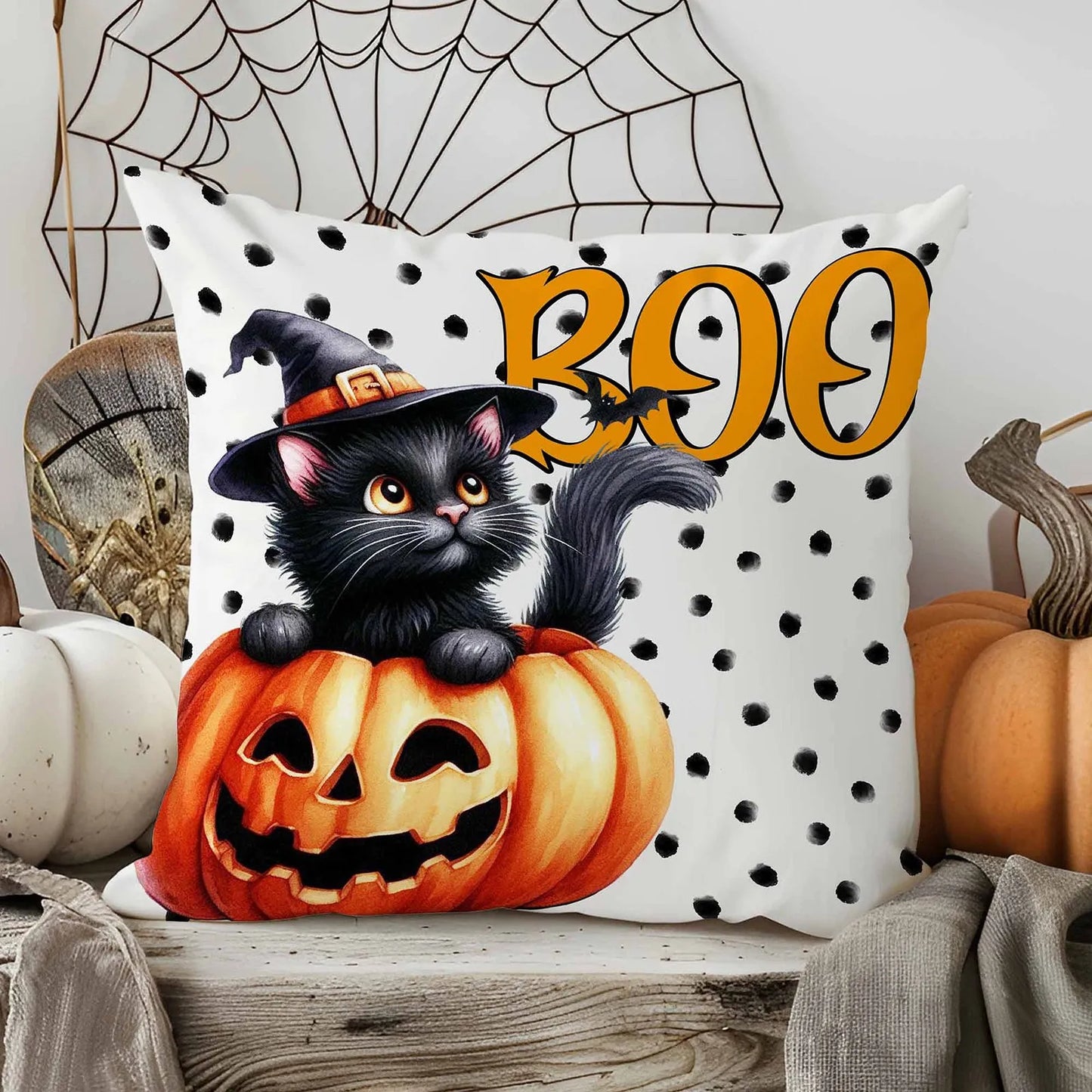 Halloween Linen Throw Pillow Cover Single Sided Print