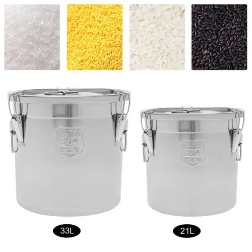 21L 33L Airtight Rice Bucket Canister Food Storage Container 304 Stainless Steel