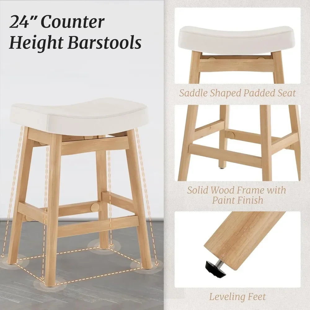 Counter Height Saddle Seat Bar Stools With Sturdy Wood Legs