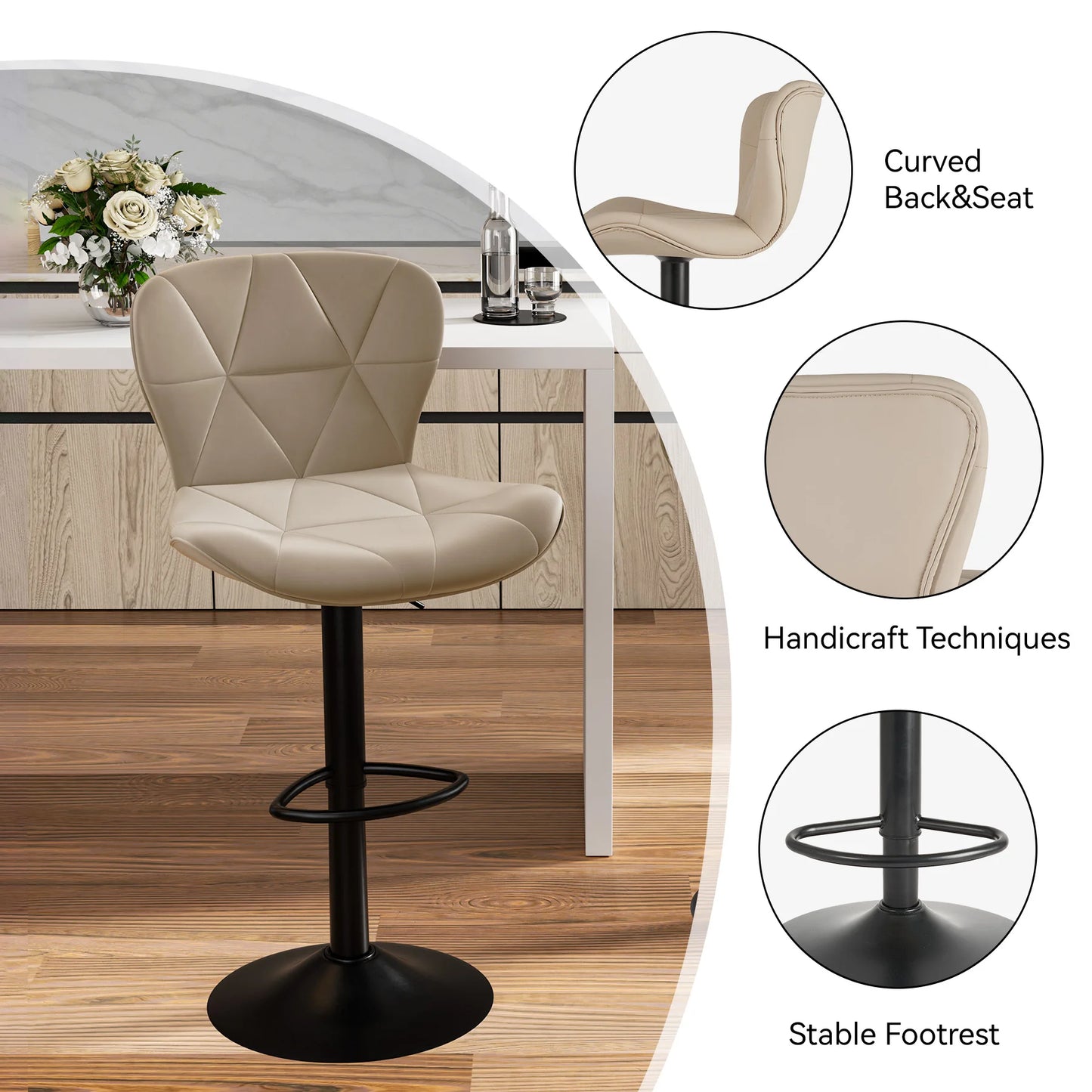 2 Pcs Bar Chair 360 Degree Rotation Faux Leather Backrest
