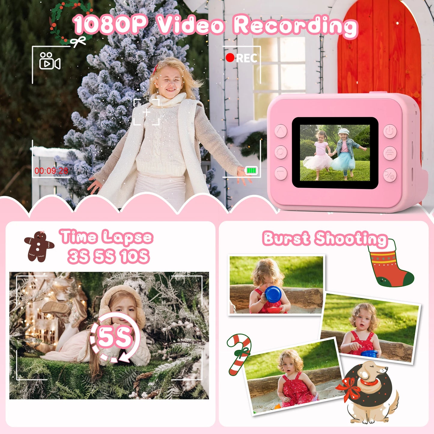 Kids Camera Instant Print 1080P HD Thermal Printing Mini Digital Camera Toy for Toddlers