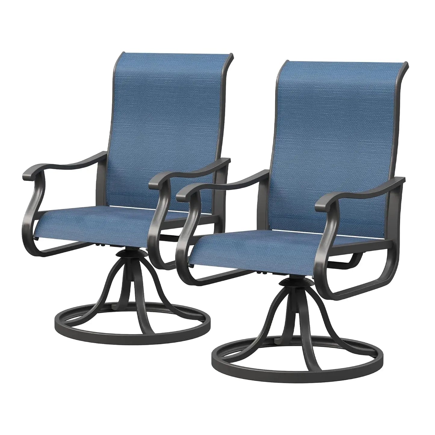 Patio Swivel Chairs Set Of 2 High Back Outdoor Wooden Frame With Padded Cushions