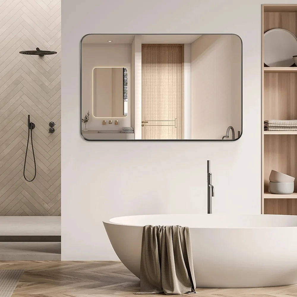 Bathroom Mirror 30x22 Matte Black Metal Frame Wall Mirror