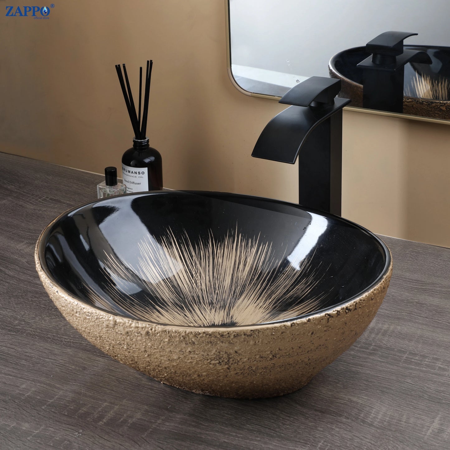 ZAPPO Marbling Rectangle Vessel Sink With Faucet Drain