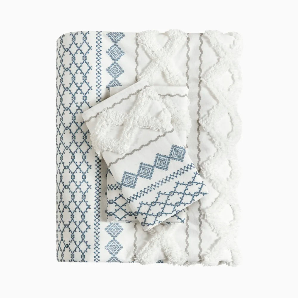 Full Queen Cotton Printed Duvet Cover Set With Chenille