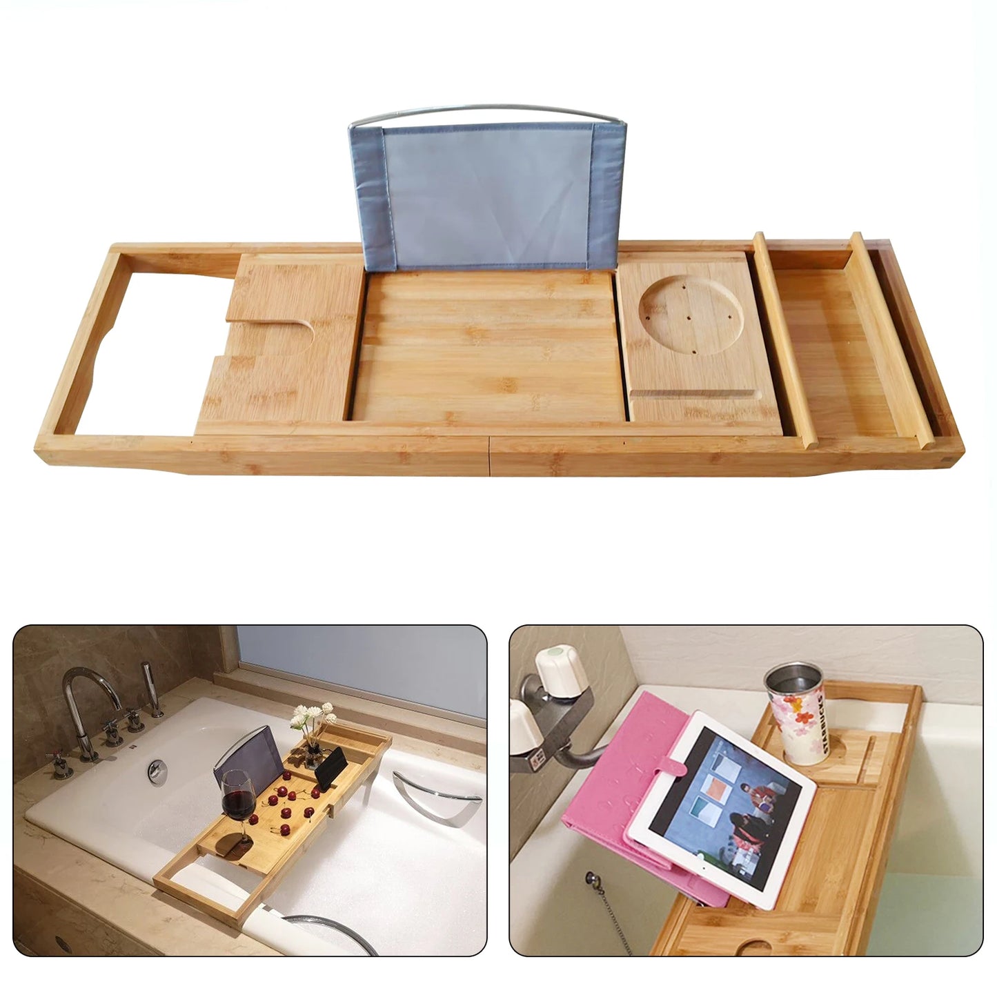 Extendable Bathtub Caddy Tray Shelf Tablet Phone Holder