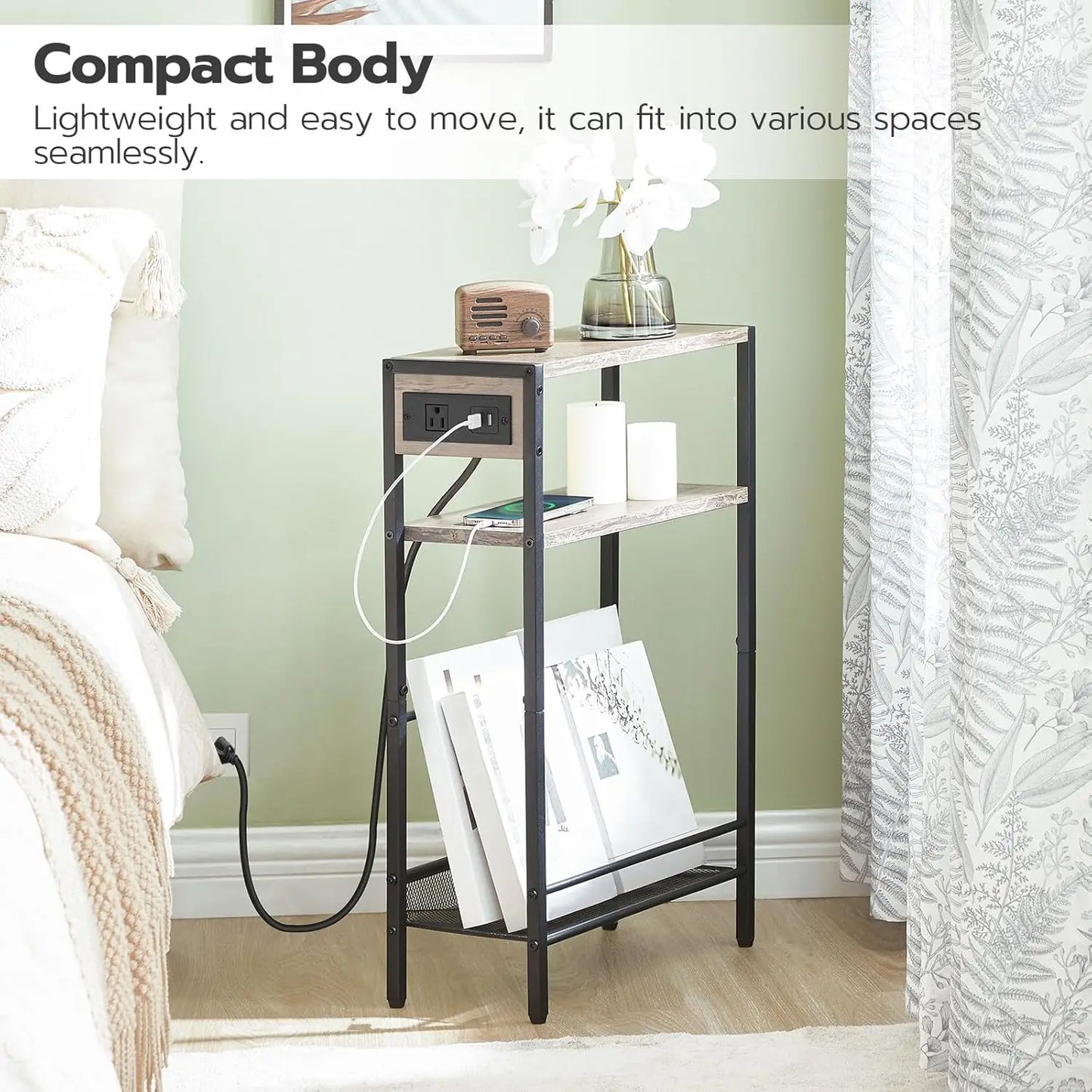 Small Narrow Side Table With Charging Station Set Of 2