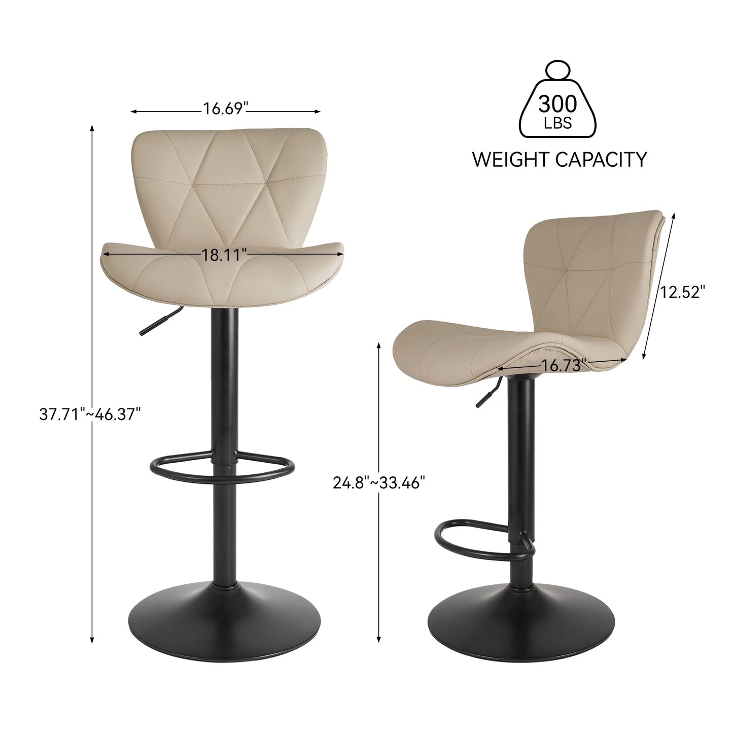 2 Pcs Bar Chair 360 Degree Rotation Faux Leather Backrest