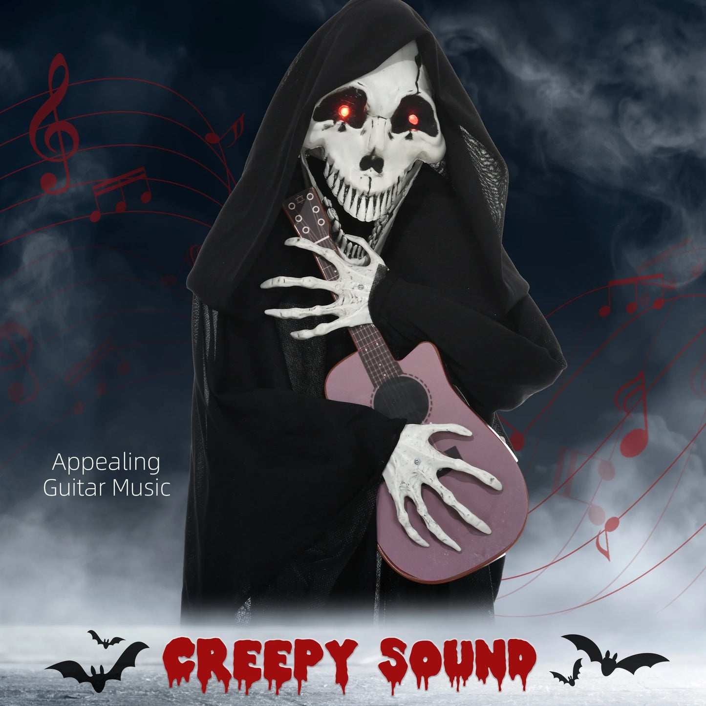 Guitar Playing Grim Reaper Halloween Animatronic Decoration