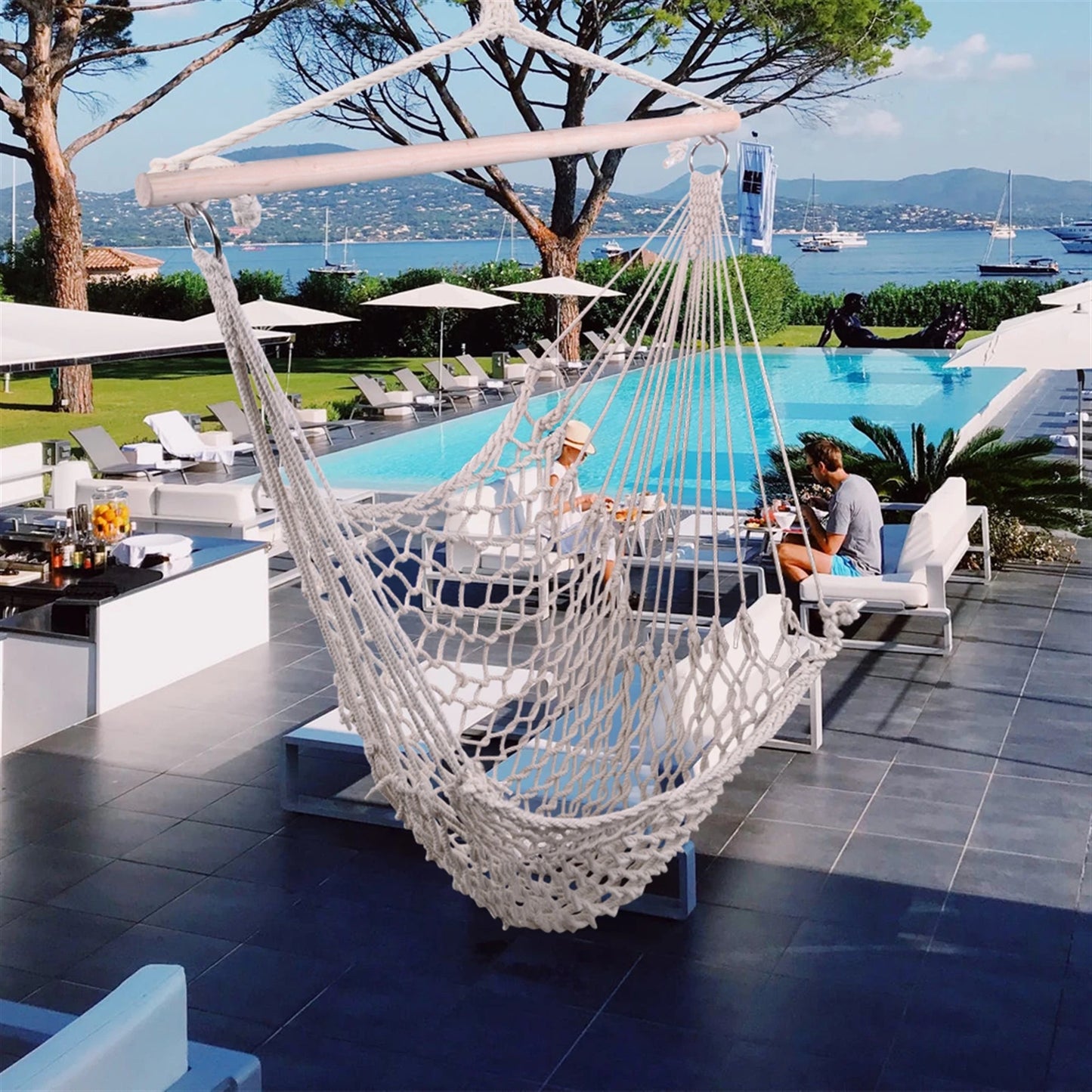 Nordic White Hanging Hammock Chair Indoor Outdoor Garden Dormitory Single Safety Swing for Adults and Kids