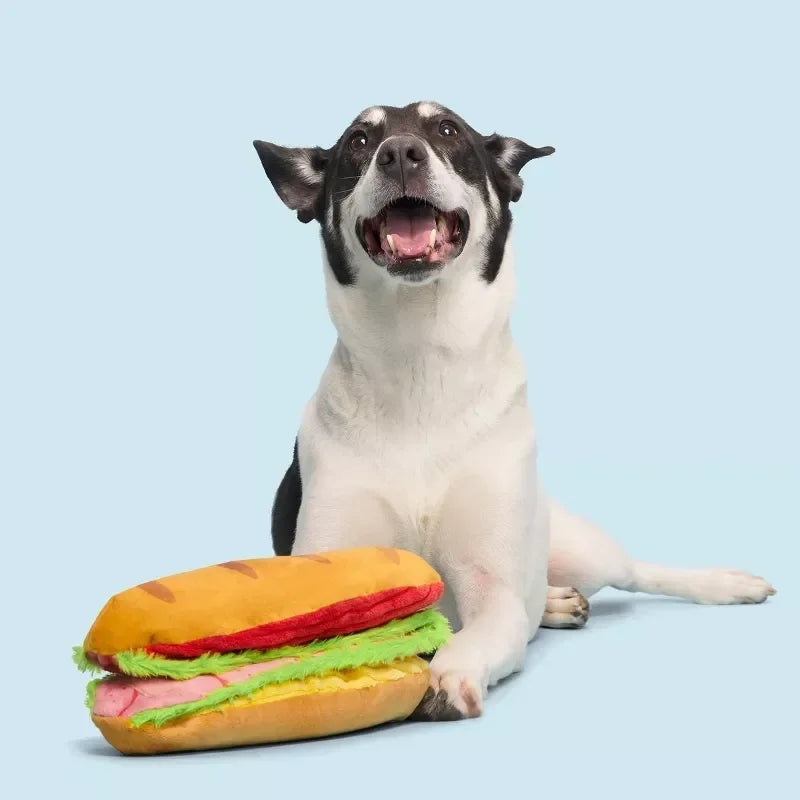 Big Bite Hoagie Dog Toy With Squeaker And Crinkle Layers