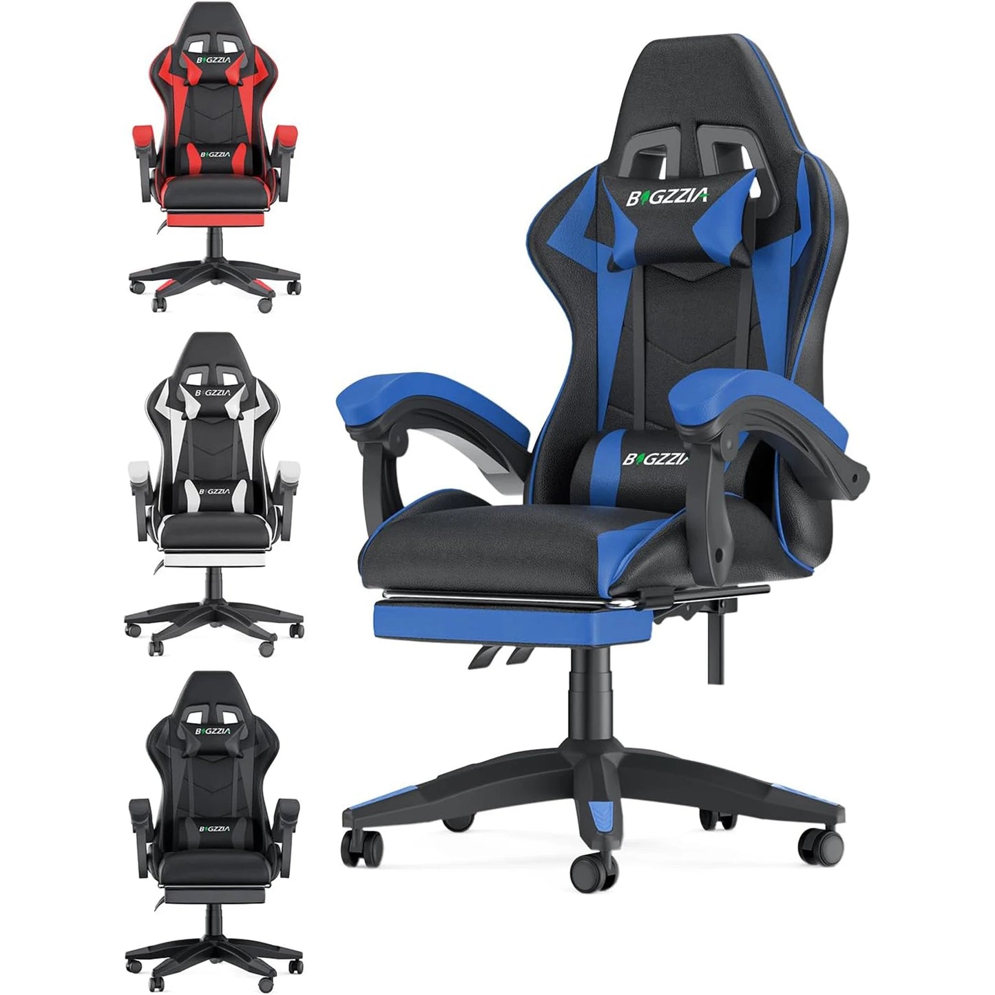 Gaming Chair With Footrest Ergonomic Lumbar Cushion Headrest