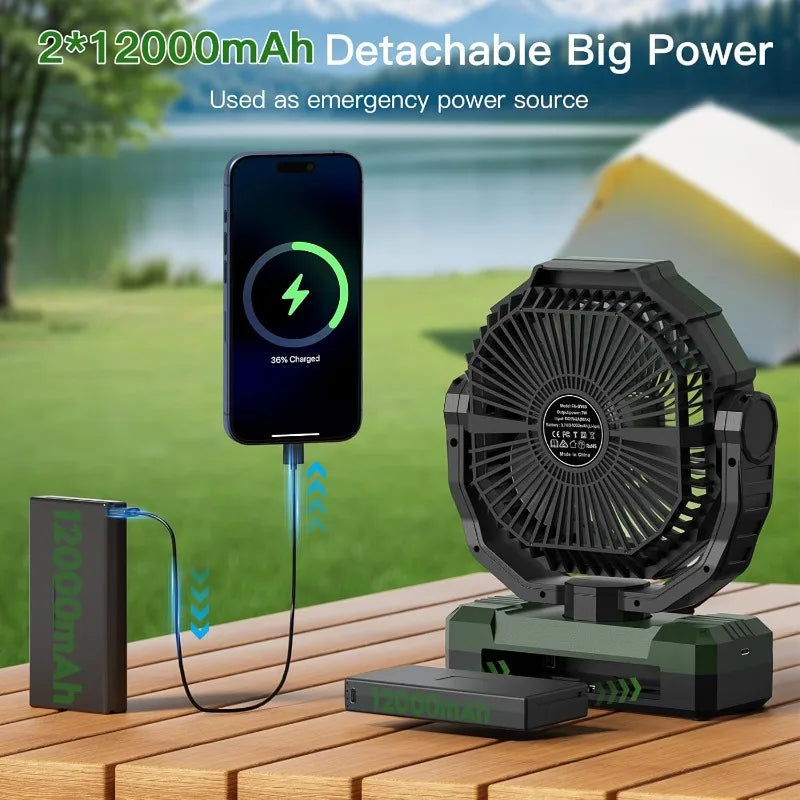 Three In One Camping Fan Portable Rechargeable With Remote