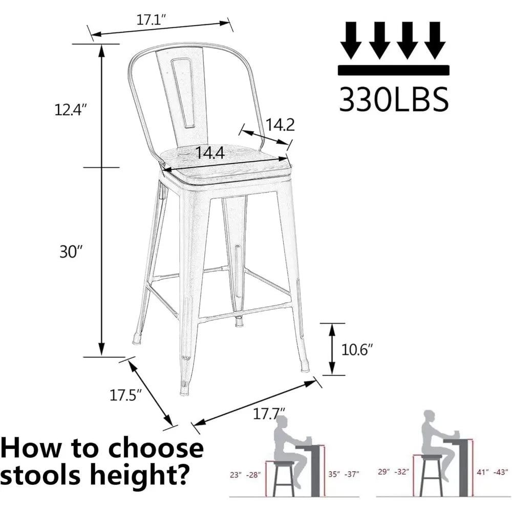 30 Inch Swivel Metal Bar Stools Set 4 High Back Industrial
