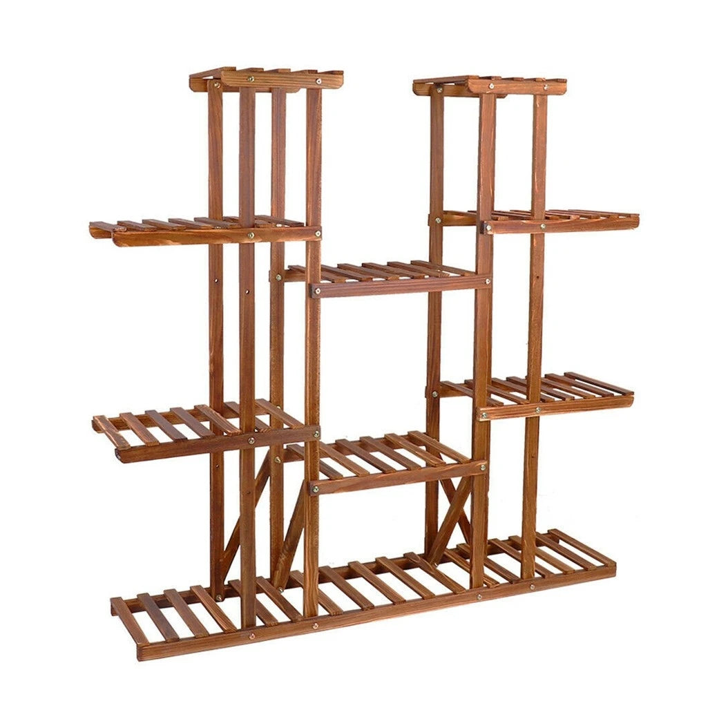 UNHO 46 Inch Multi Tier Wood Plant Stand 9 Tier 16 Pot Flower Rack Indoor Outdoor for Patio Garden