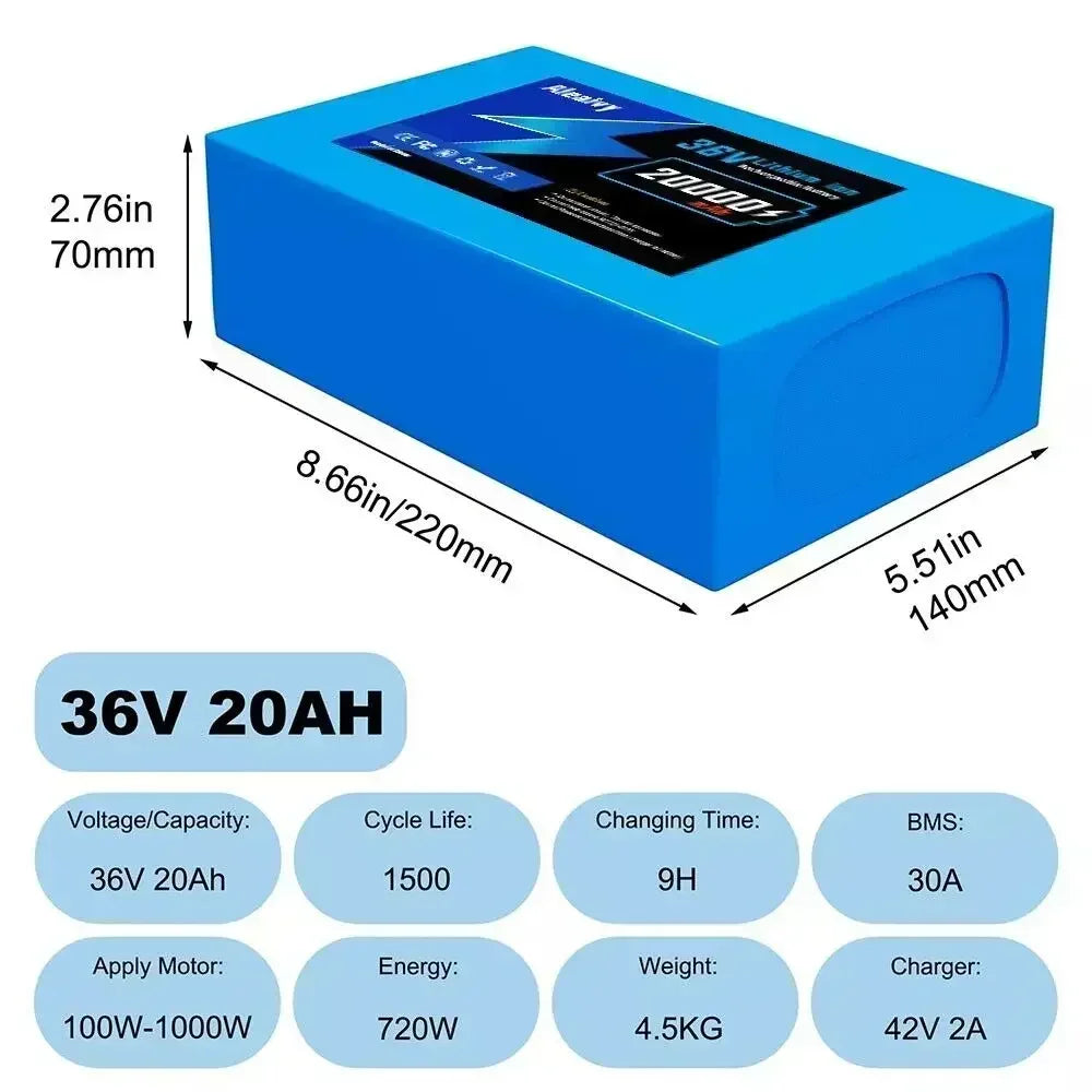 Aleaivy 36V 48V Electric Bike Battery Pack 10 16 20Ah LiIon
