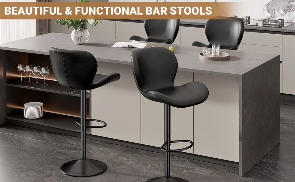 2 Pcs Swivel Bar Stools PU Leather Upholstered With Back