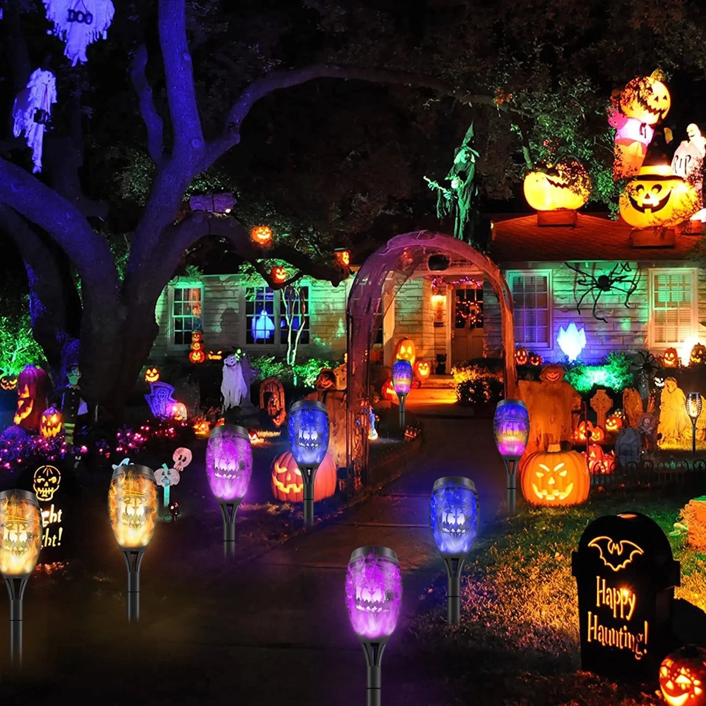 4 Pack Skull Shaped Solar Powered Night Lights For Garden