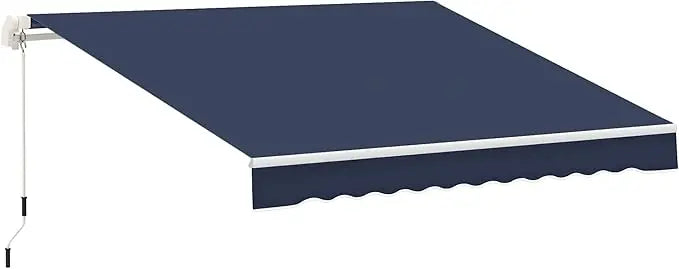 10 Foot By 8 Foot Retractable Patio Awning With Manual Crank And Aluminum Frame