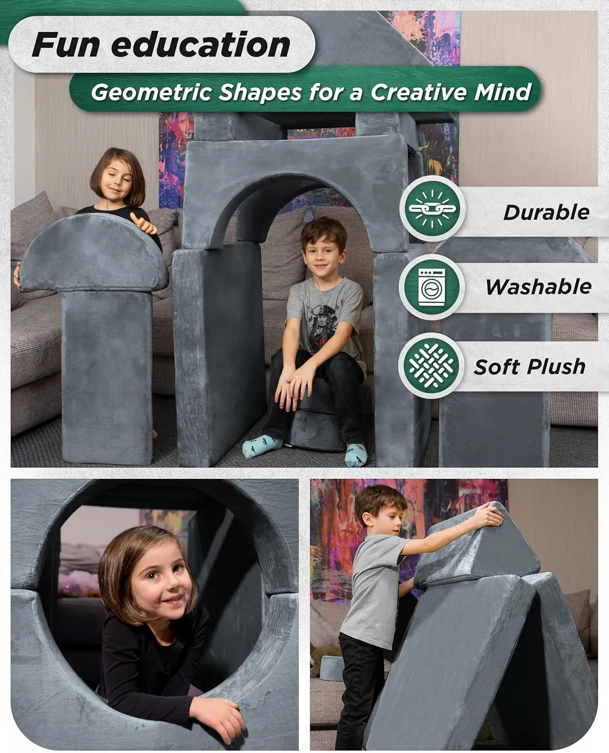 14 Piece Modular Kids Play Couch Convertible Foam Furniture for Toddlers Gray