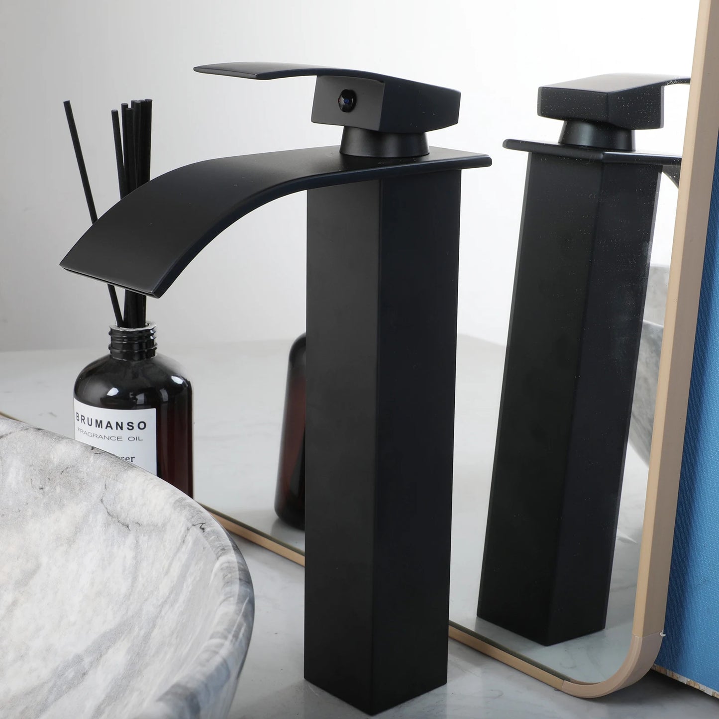 ZAPPO Marbling Rectangle Vessel Sink With Faucet Drain