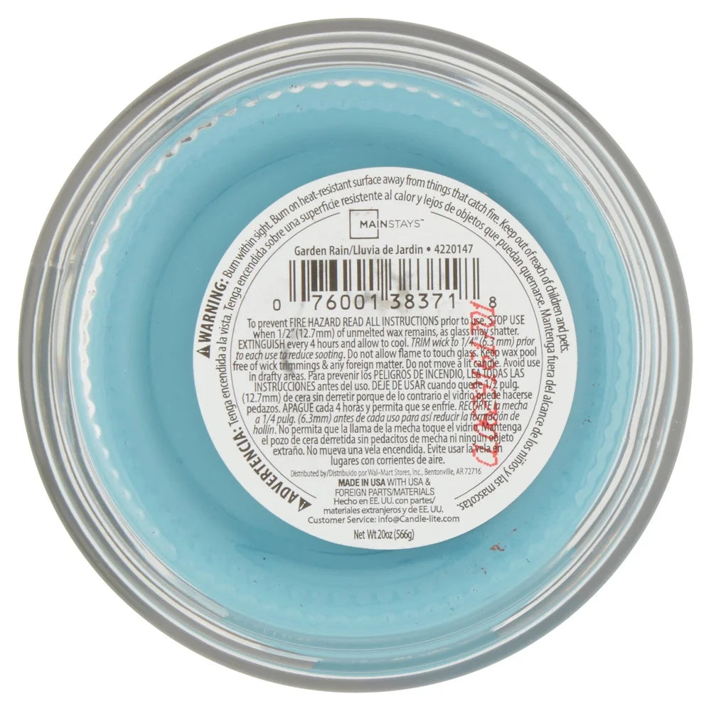 Large Garden Rain Scented Single Wick Candle 20oz Glass Jar