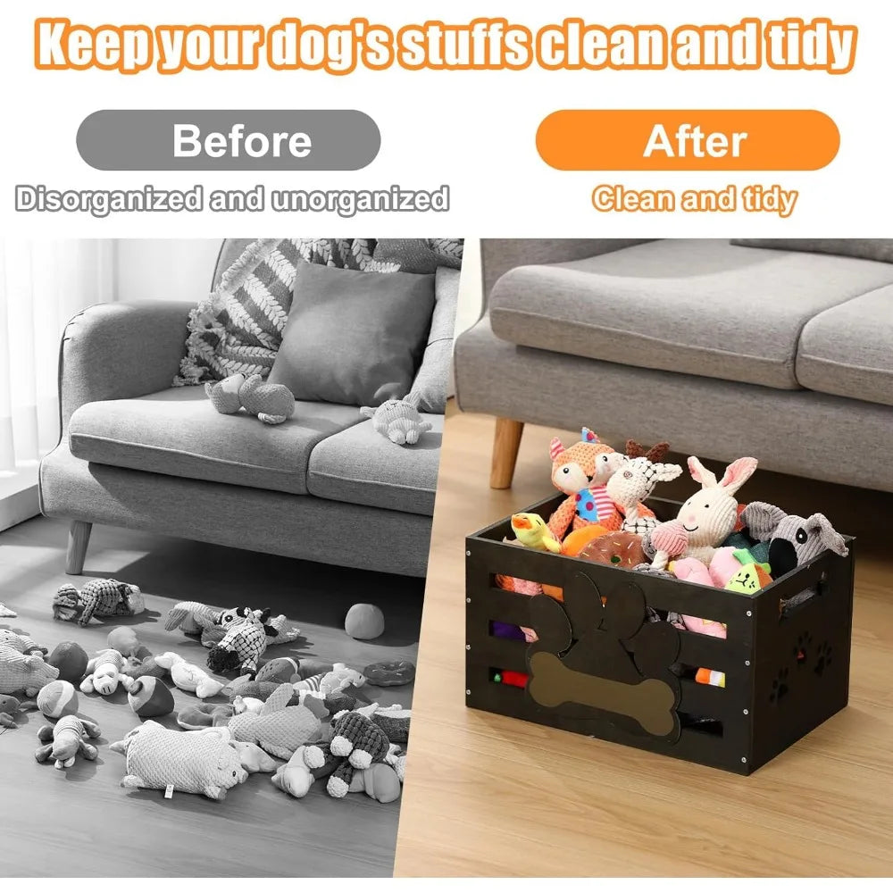 Large Dog Toy Basket With Handles And Paw Pattern Label Slot
