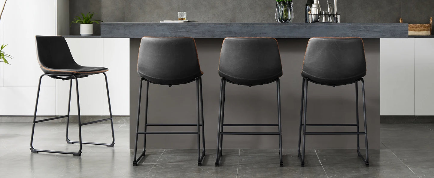 JHK PU Leather Bar Stools Set of 2 Counter Height Cushioned