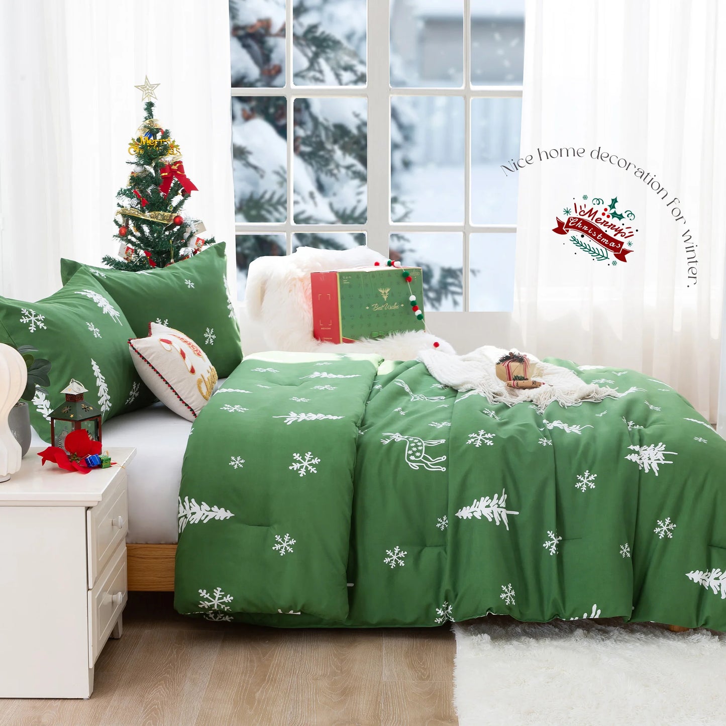 Soft PolyCotton Queen Comforter Set Christmas Reindeer Sham