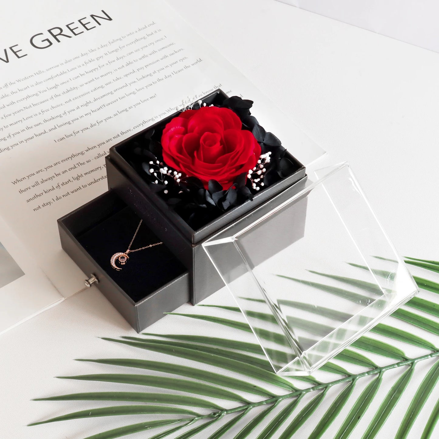 Eternal Soap Rose Jewelry Box With Necklace Set Gift Box