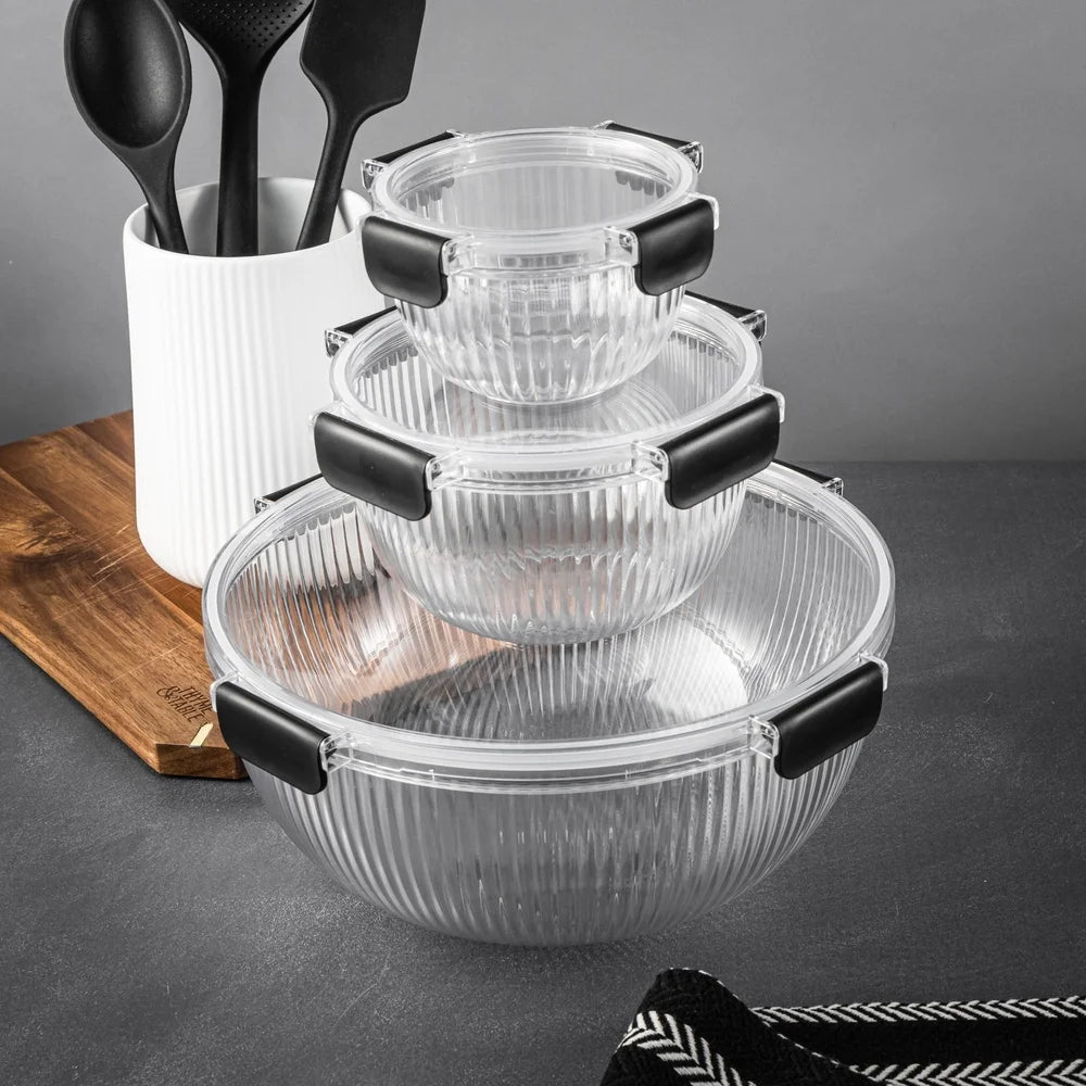 6 Piece Plastic Mixing Bowls Nesting Set With Airtight Lids