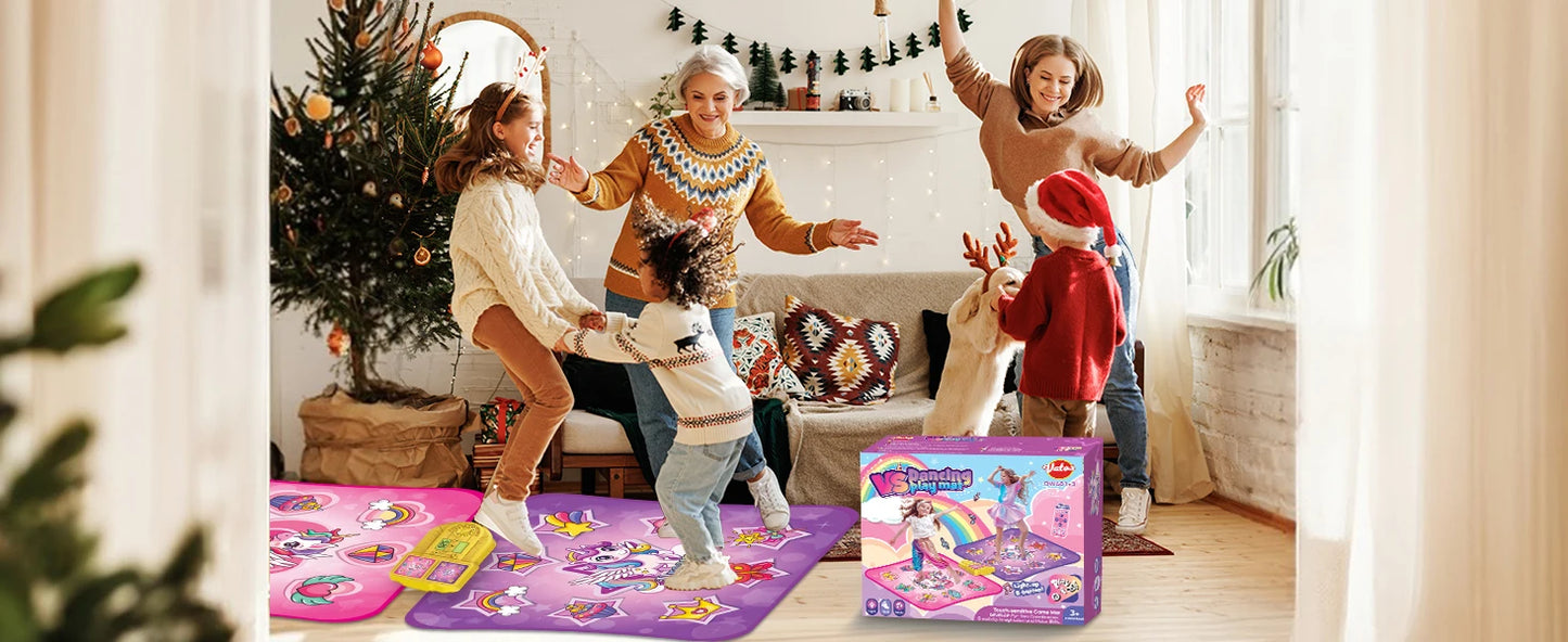Vatos Unicorn Dance Mat Set of Two Toys for Girls Nine Level Dancing Game Indoor Outdoor Music Play Mat Birthday Gifts for Kids Ages Three and Up