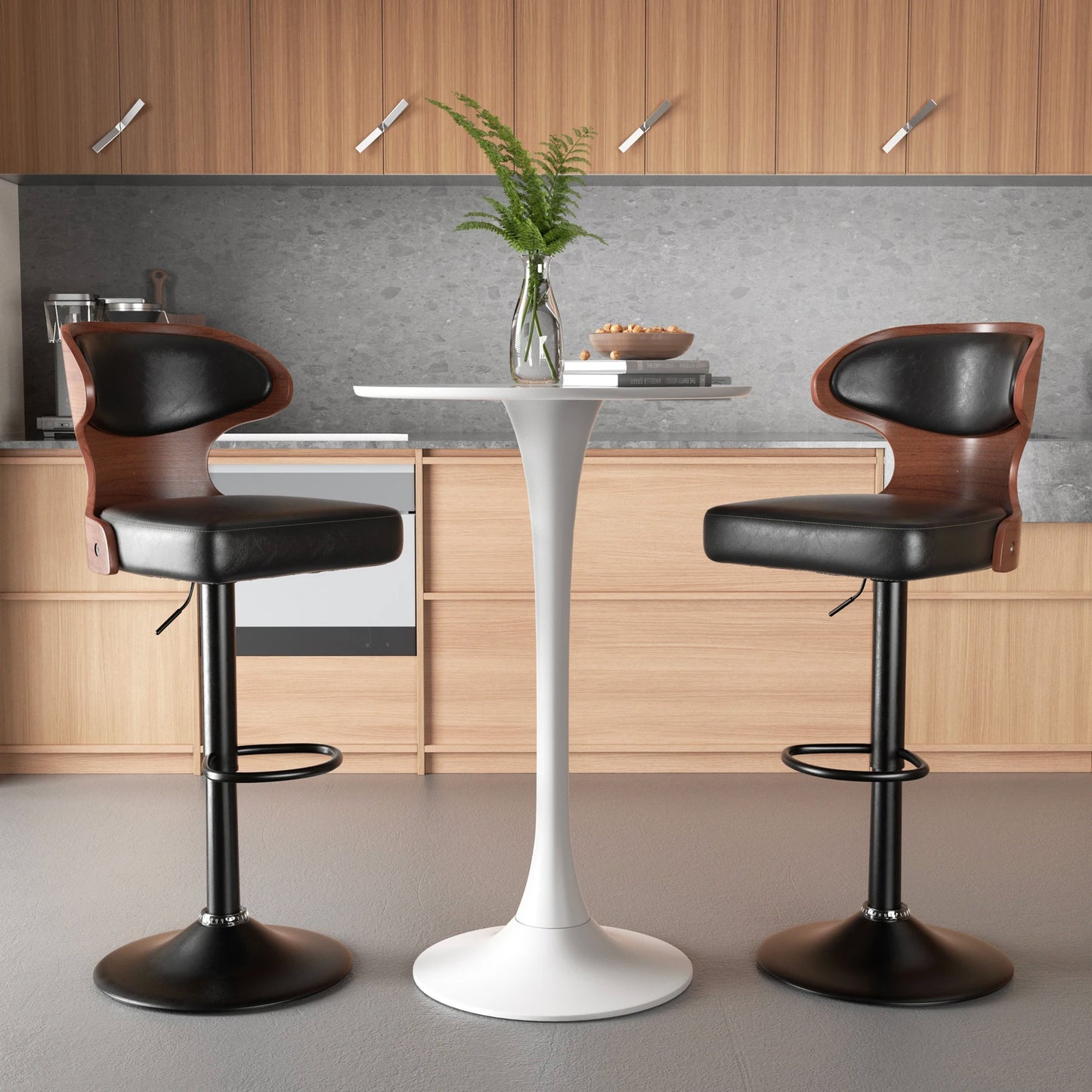 Bar Stool Set 2Pcs Swivel Backrest PU Leather Cushioned