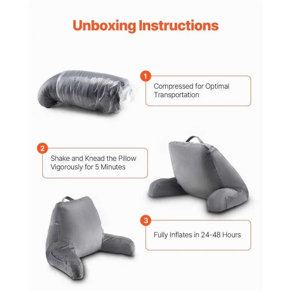 Standard Size Shredded Memory Foam Reading Pillow with Pockets Washable Velvet Cover and Handle for Gaming TV and Reading in Grey