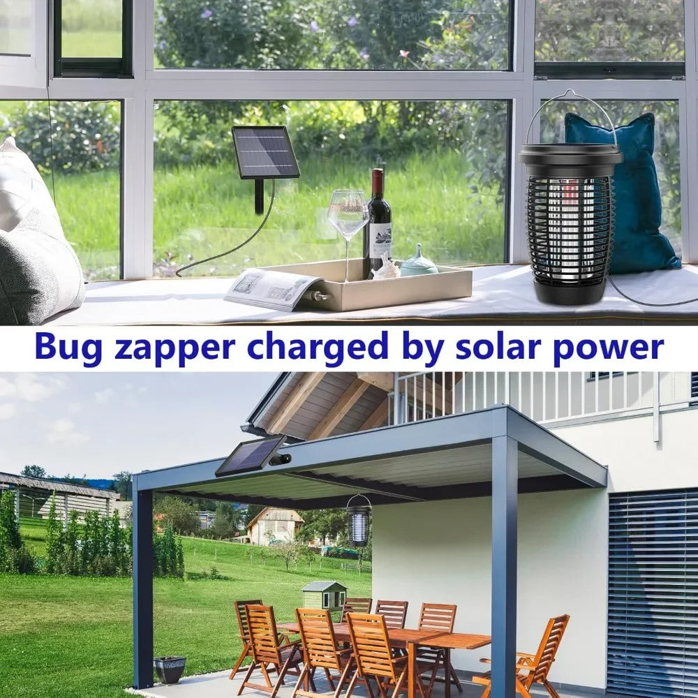 Solar Bug Zapper 2 In 1 Mosquito Killer Lamp Indoor Outdoor 4500V Solar Powered Rechargeable Fly Trap