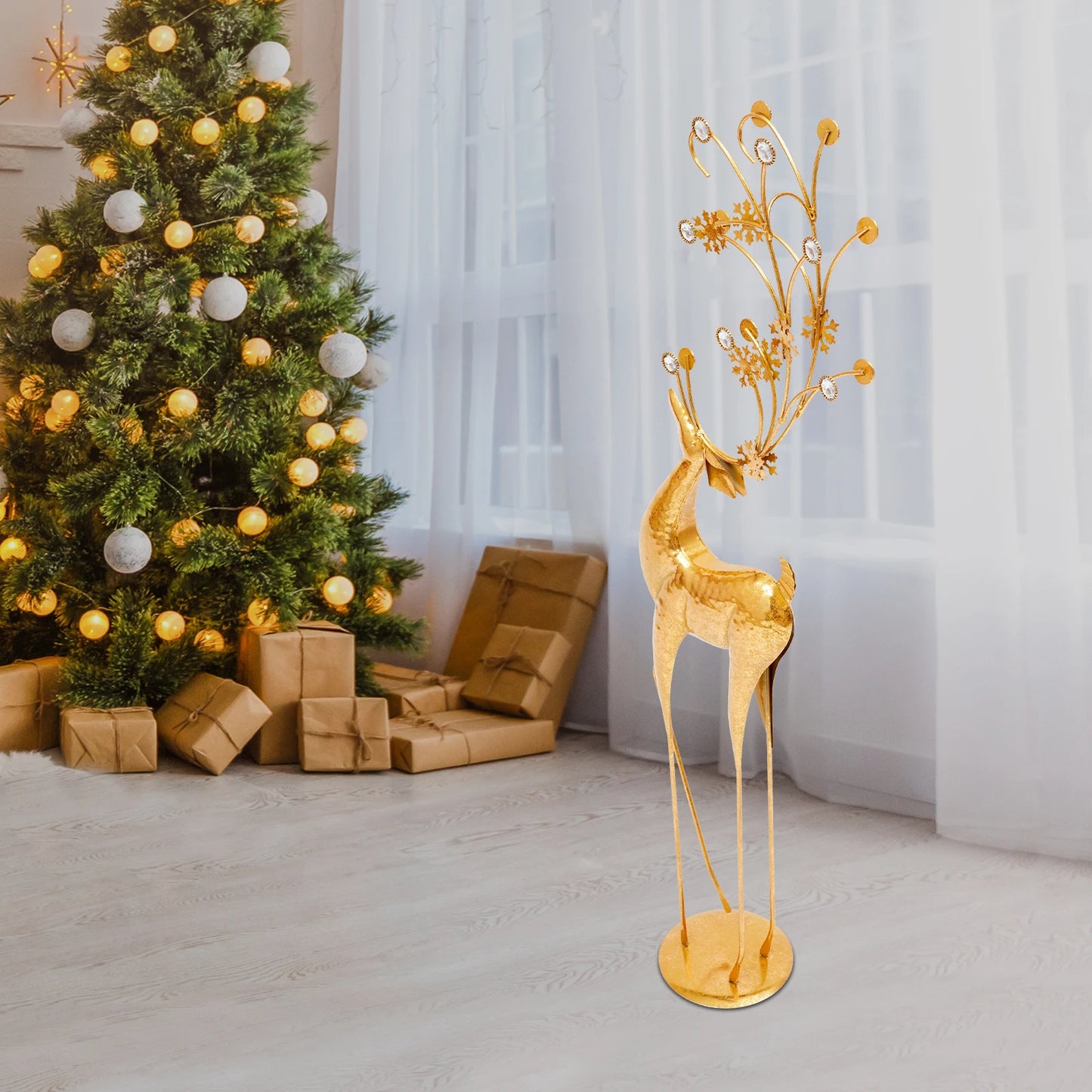 House Studio Gold Reindeer Statue Christmas Decor Indoor