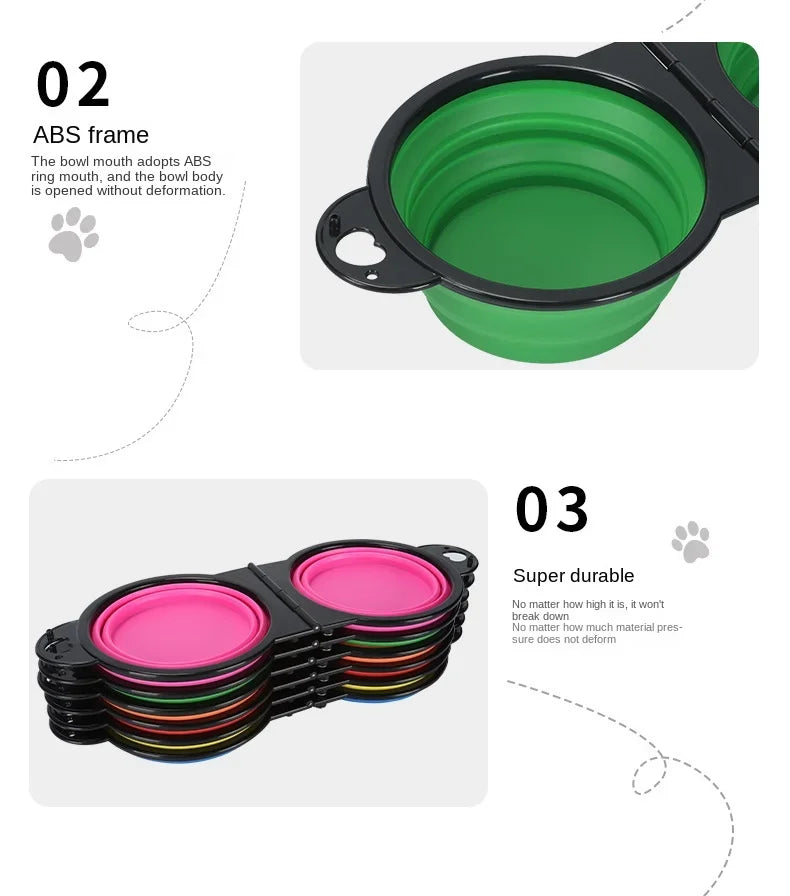 2 In 1 Foldable Dual Bowl For Dog And Cat Portable Travel Feeding Drinking Bowl