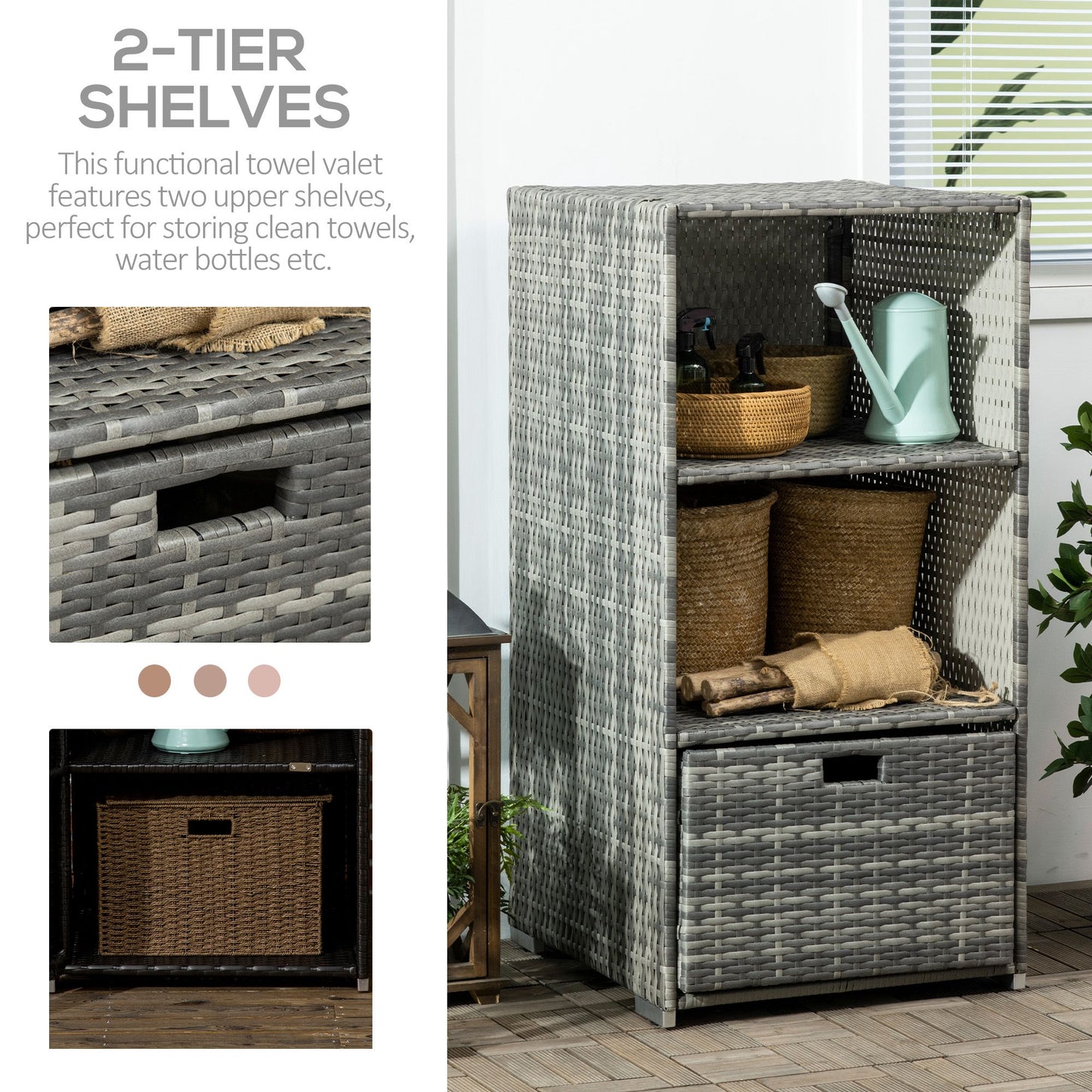 Outsunny Wicker Towel Rack Pool With Drawer Dark Gray