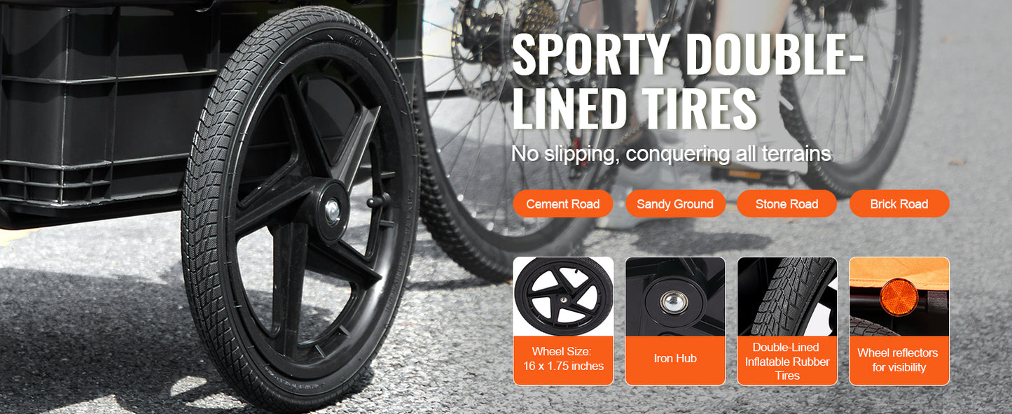 SucceBuy 88Lbs Bike Cargo Trailer Foldable With 16in Wheels