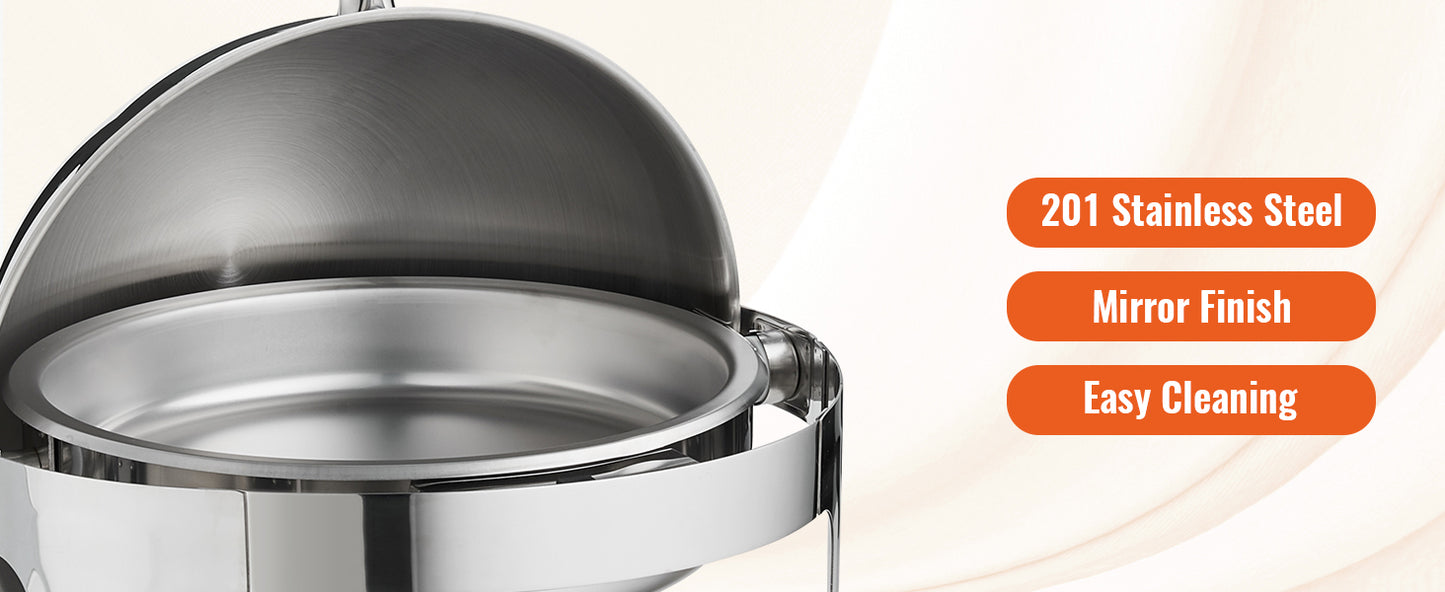 SucceBuy Roll Top Chafing Dish Buffet Set 6 Qt 2 Pack Stainless Steel Chafer with 2 Full Size Pans Round Catering Warmer Server
