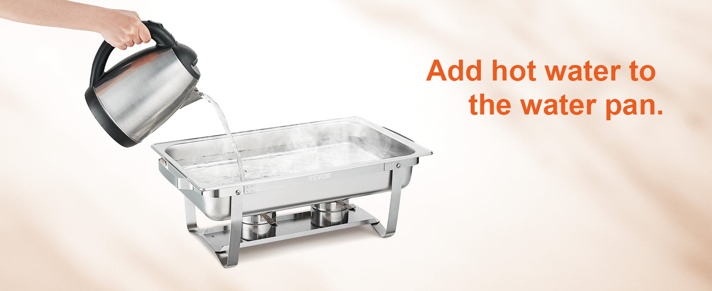 Vevor 8QT Rectangle Chafing Dish Set 4 Pack Stainless Steel Buffet Server Food Warmer Catering Equipment