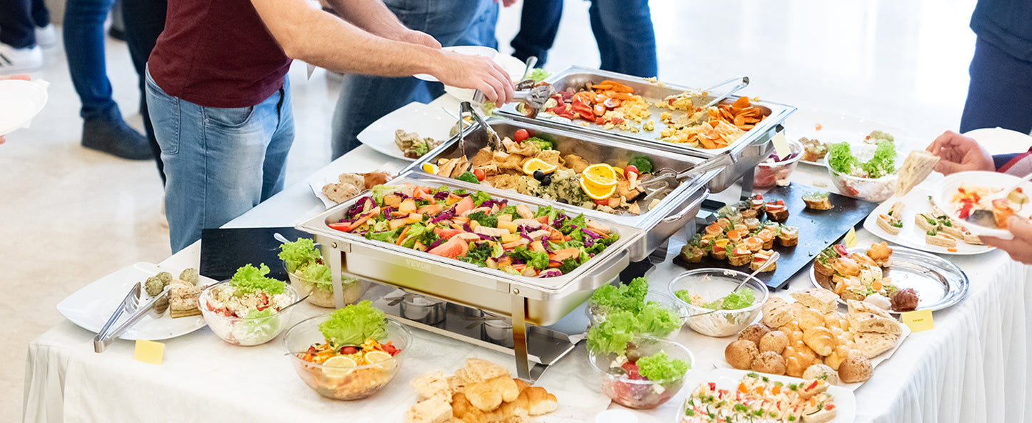 Vevor 8QT Rectangle Chafing Dish Set 4 Pack Stainless Steel Buffet Server Food Warmer Catering Equipment