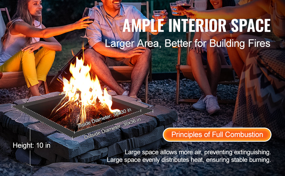 SucceBuy Fire Pit Ring 36x36 Outer 30x30 Inner Height 10in