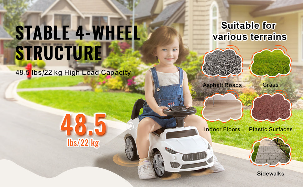 SucceBuy White Pink Ride On Push Car Classic Kids Sports Toy Car with Music Steering Wheel for Toddlers