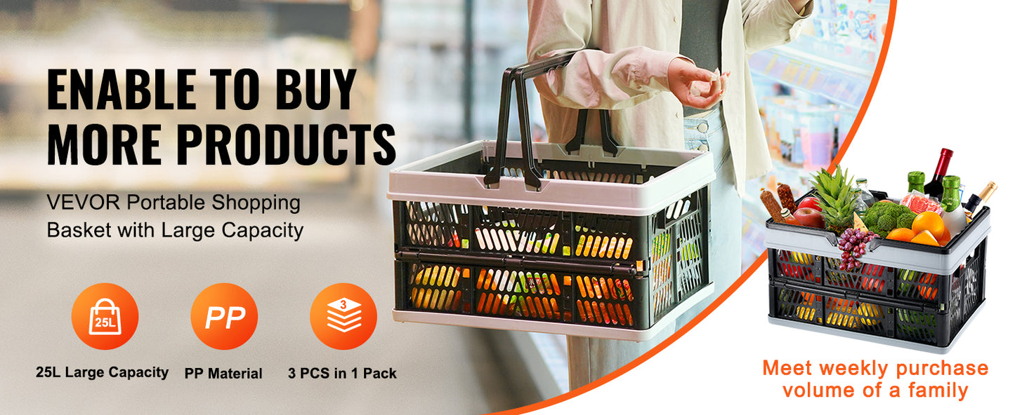 SucceBuy 3 Pack Foldable Storage Baskets With Handles