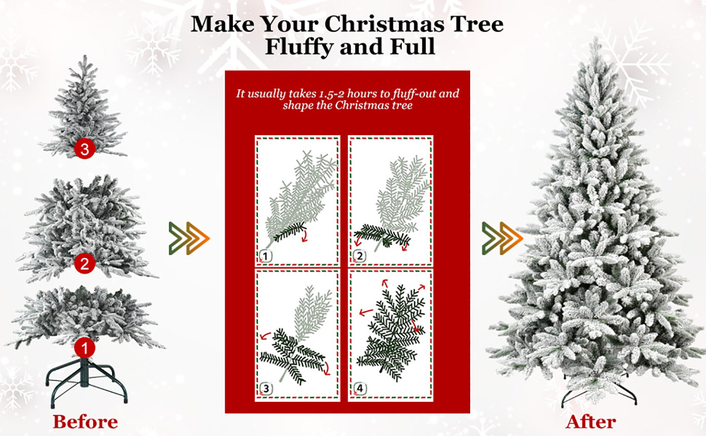 7Ft Snowy Flocked Christmas Tree 1514 Tips PE PVC Hinged