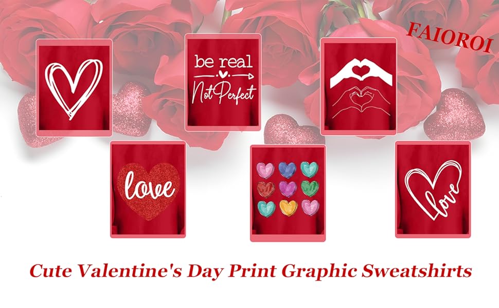 Valentines Shirt For Women Heart Print Graphic Long Sleeve
