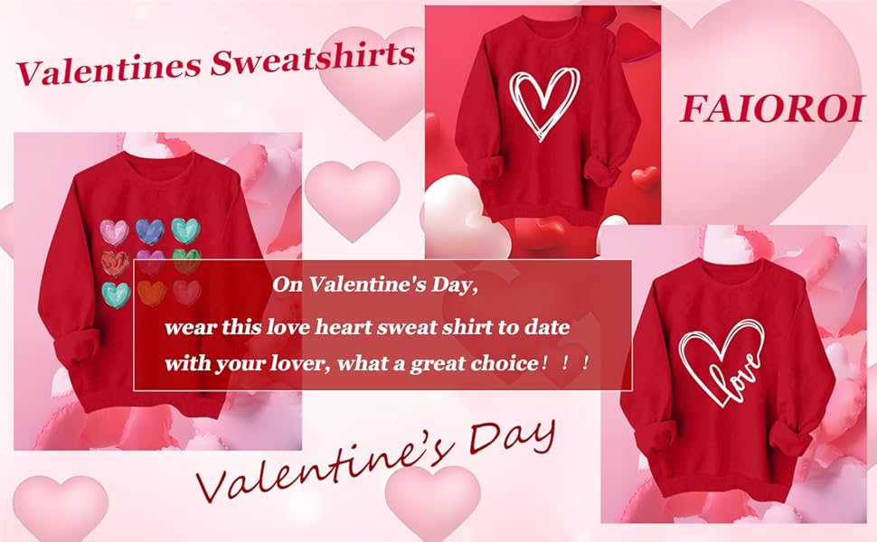 Valentines Shirt For Women Heart Print Graphic Long Sleeve