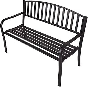 50 Inch Outdoor Steel Garden Bench With High Back And Rustproof Armrests Patio Park Bench For Lawn Yard Porch Deck Poolside
